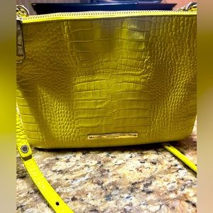BRAHIM crossbody shoulder bag. Yellow reptile textured Leather bag.